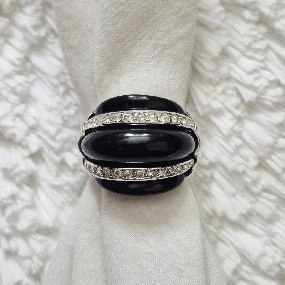 Vintage Kenneth Jay Lane Black Resin & Crystal Dome Ring
